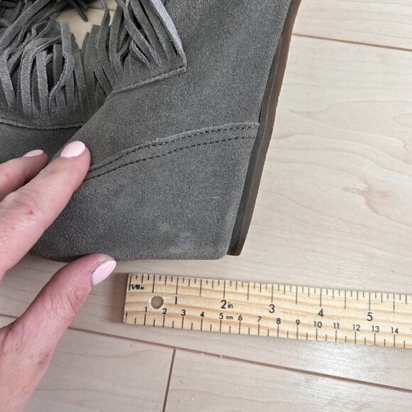 Colin Stuart Genuine Suede Leather Hidden Wedge Heel Fringe Ankle Boots Sz 8 - Picture 12 of 13